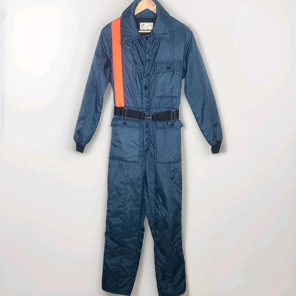 Vtg American Field Mens Navy Blue Nylon Insulated Snowsuit Coveralls Unisex‎